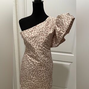 J Crew Women's Leopard One Shoulder Ruffle Mini Dress Size 8